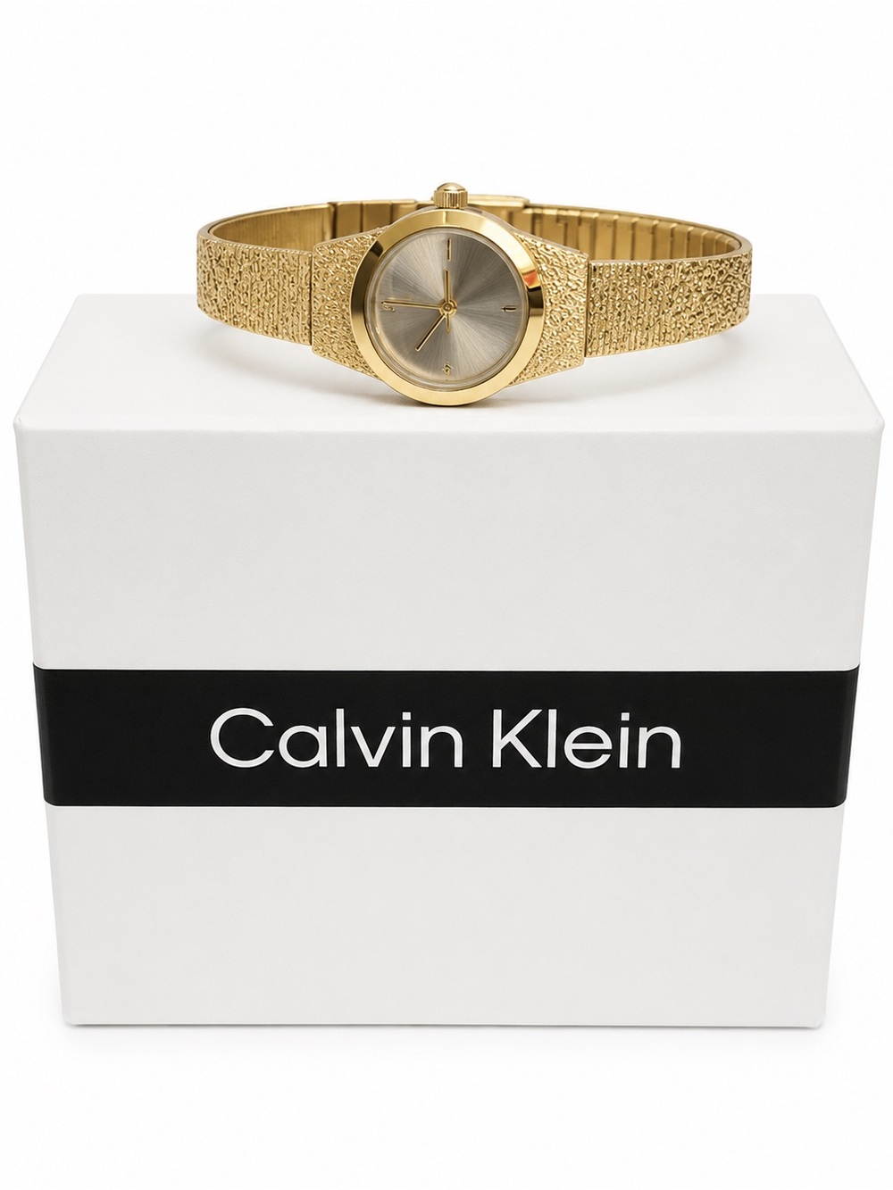 Calvin Klein Gold Textured Bracelet Watch Minimalist with Silver-Tone 18 MM Dial
